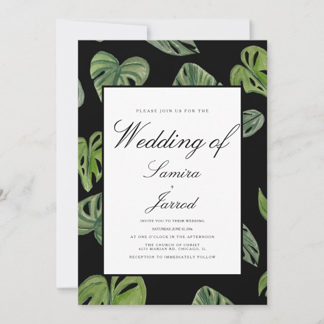 Watercolor Monstera och Adansonii Botanical Löv Inbjudningar (Framsida)