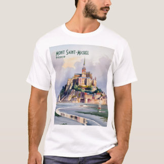 Watercolor Mont Saint Michel France Vintage Travel T Shirt