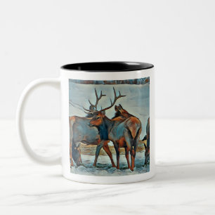Watercolor Montana Bull Elk Två-Tonad Mugg