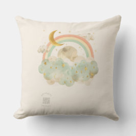 Watercolor Moon & Rainbow Nursery Pillow | Mint Kudde