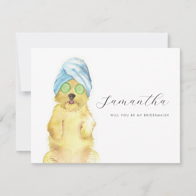 Watercolor Morkie Poo Spa Day Bridesmaid Cards (Framsida)