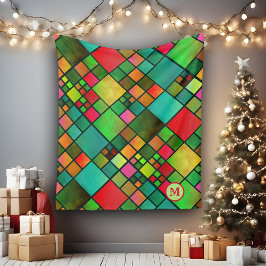 Watercolor Mosaic Mönster Monogram Fleece Blanket