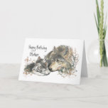 Watercolor Mother Wolf & Cubs Mom Happy Birthday Kort<br><div class="desc">Watercolor Wolf Parent with Cub,  Mother or Dad gift Mother or Father lovingly watching over sleeping babies perfect for the parent who loves wolves,  for the new parent,  for the parent you appreciate,  or for those who have twins as there are two cubs. Happy Birthday Mom</div>
