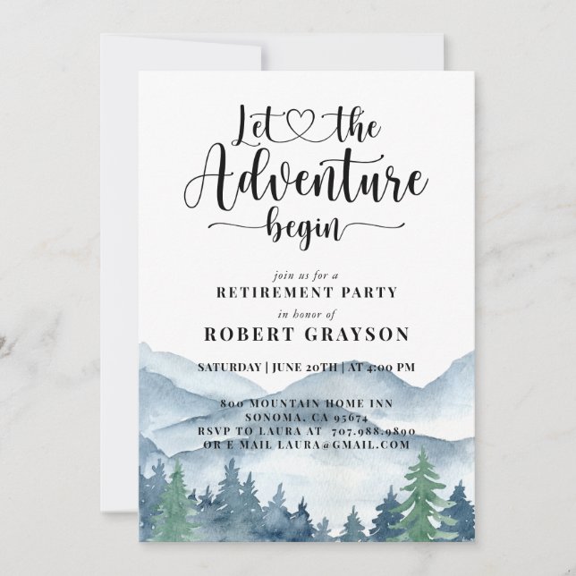 Watercolor Mountain Forest Retirement Party Inbjudningar (Framsida)