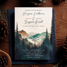 Watercolor Mountain Gräs-skogsskript Bröllop Inbjudningar