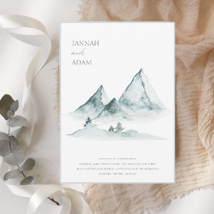 Watercolor Mountain Greenery White Winter Wedding Inbjudningar