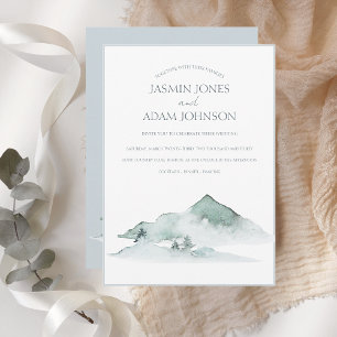 Watercolor Mountain Greenery Winter Wedding Inbjudningar