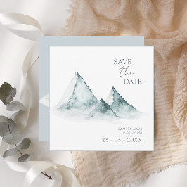 Watercolor Mountain Grönt Winter Wedding Spara Datumet