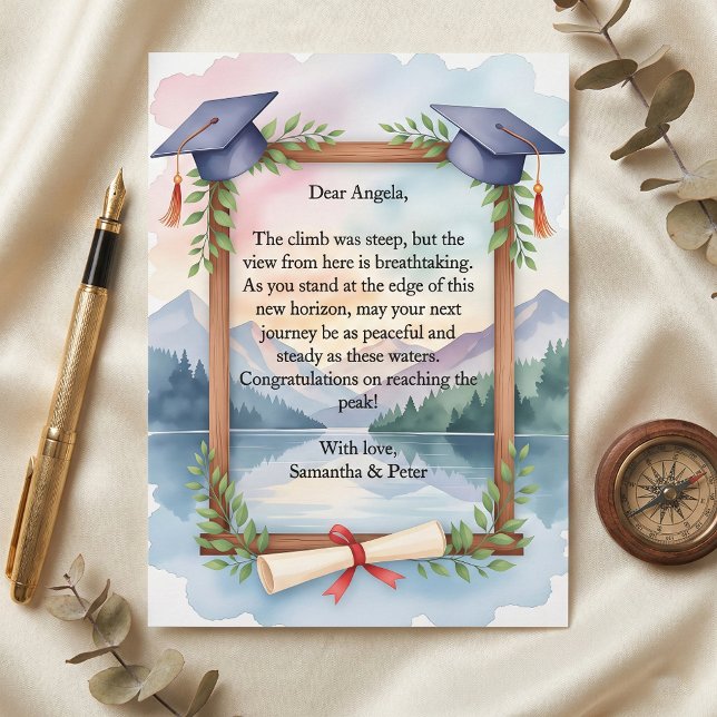Watercolor Mountain Lake Journey Graduation Card (Skapare uppladdad)
