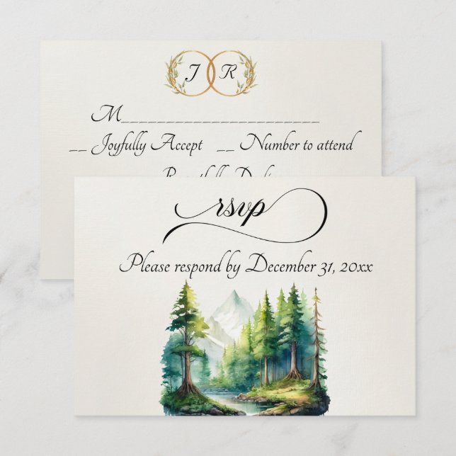 Watercolor Mountain & Monogram OSA Kort (Fram/baksida)