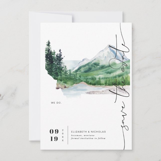 Watercolor Mountain | Montana Kart Spara Datum Datumet (Framsida)