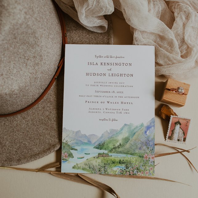 Watercolor Mountain | Waterton Lakes Wedding Inbjudningar (Skapare uppladdad)