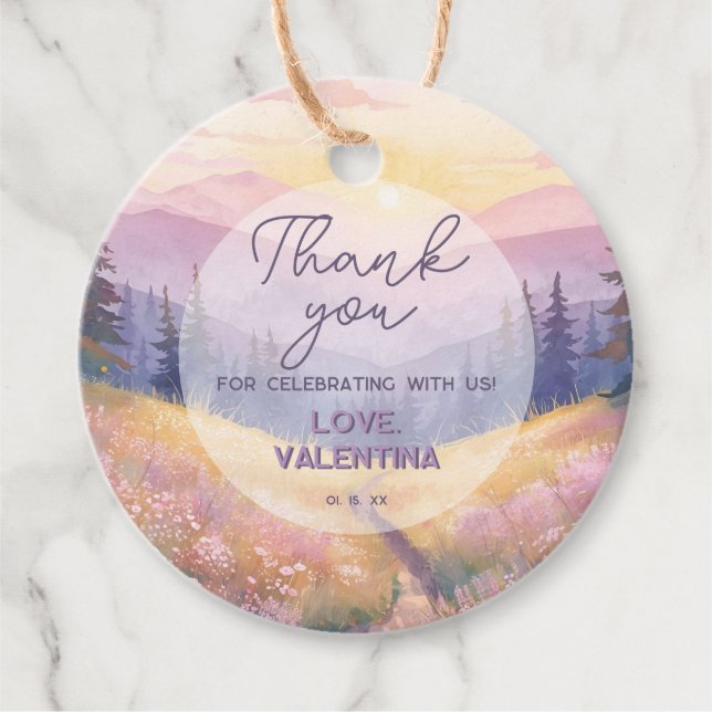 Watercolor Mountains Nature Birthday Thank You Gåvor Etiketter (Framsida)