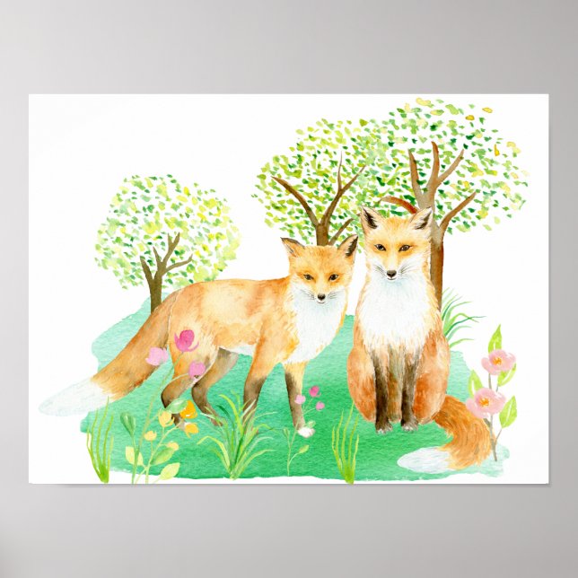 Watercolor Mr och Fox Poster (Framsidan)