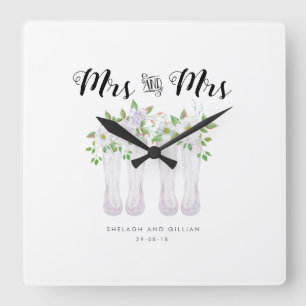 Watercolor Mrs & Clock Bröllop årsdag Fyrkantig Klocka