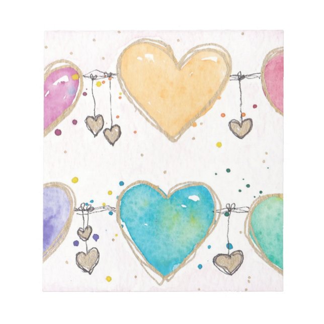 Watercolor multicolor hearts notepad  anteckningsblock (Framsida)