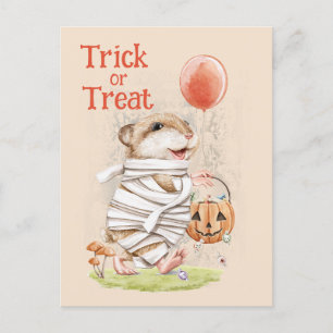 Watercolor Mummy Hamster Halloween Hälsning Vykort