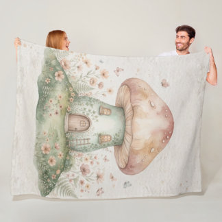 Watercolor Mushroom Blanket for Kids, Cute Woodlan Fleecefilt