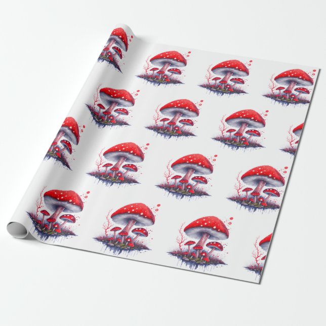 Watercolor Mushroom Mönster Wrapping Papper Presentpapper (Utrullad)