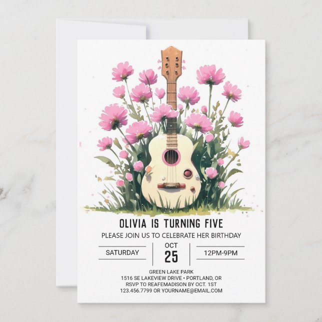 Watercolor Music Magic Guitar Birthday Inbjudningar (Framsida)
