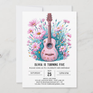 Watercolor Music Magic Guitar Birthday Inbjudningar