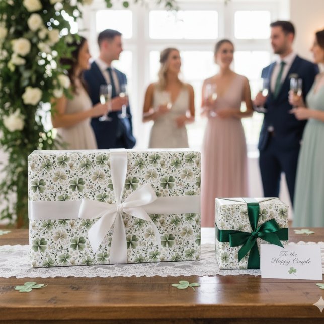 Watercolor Muted Green Blooming Shamrocks Presentpapper (Skapare uppladdad)