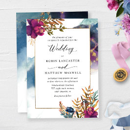 Watercolor Mystic Garden Teal, Lila Blue Inbjudningar
