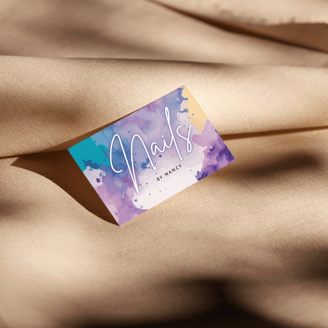 Watercolor Naglar Nail Artist Nagel Tech Visitkort (Skapare uppladdad)