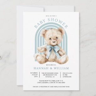 Watercolor Nalle Boy Blue Shower Inbjudningar