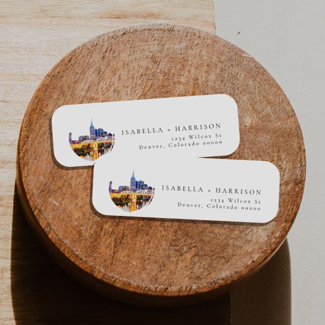 Watercolor Nashville Skyline Returadress Etikett (Skapare uppladdad)