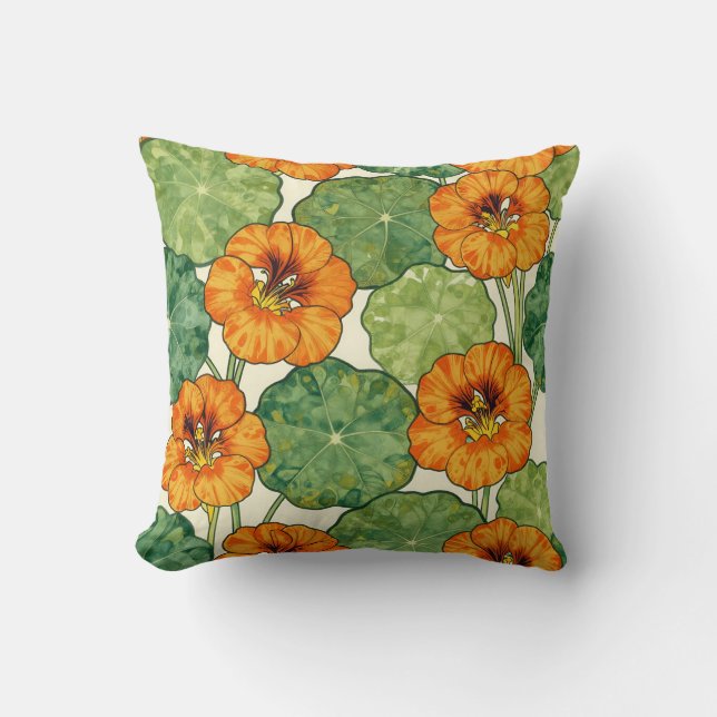 Watercolor Nasturtium Floral Pattern Kudde (Framsida)