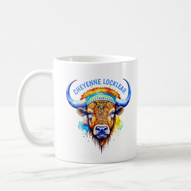 Watercolor Native American Bison Indian Headdress Kaffemugg (Vänster)