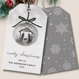 Watercolor Nativity Gray Ornament Merry Christmas  Presentetikett