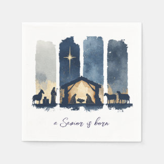 Watercolor Nativity Scene a Savior is Born Holiday Pappersservett