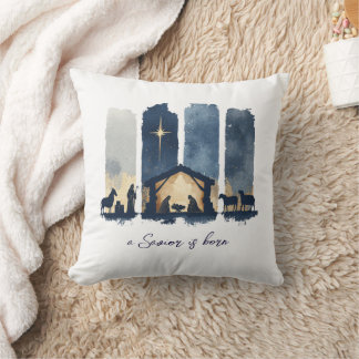 Watercolor Nativity Scene Religious Holiday Kudde