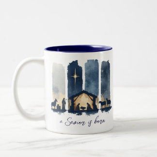 Watercolor Nativity Scene Religious Holiday Två-Tonad Mugg