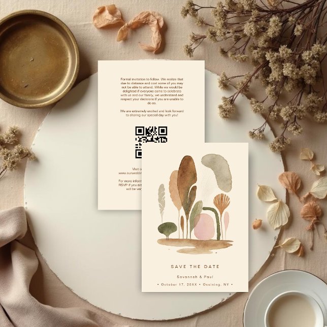 Watercolor Natural Harmonious Organic Shapes Spara Datumet (Watercolor Effect Natural Harmonious Organic Shapes Wedding Save the Date Cards)