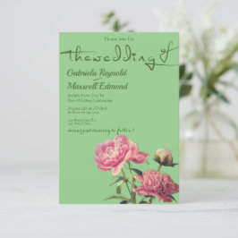 Watercolor Nature Greenery Peony Blommigt Bröllop Inbjudningar