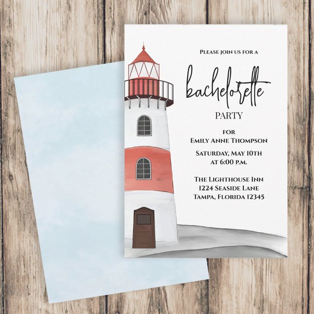 Watercolor Nautical Bachelorette Party Lighthouse Inbjudningar (Skapare uppladdad)