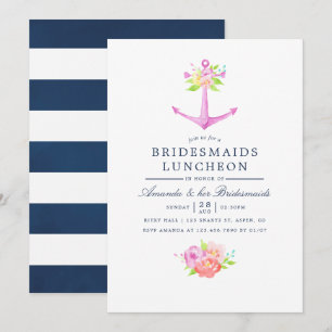 Watercolor Nautical Blommigt Bridesmaids Luncheon Inbjudningar