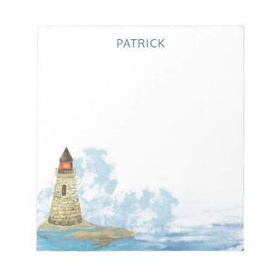 Watercolor Nautical Lighthouse Personlig Namn Anteckningsblock