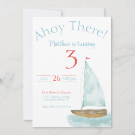 Watercolor Nautical Sailboat Birthday  Inbjudningar