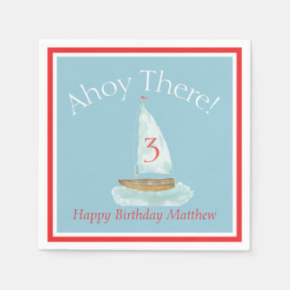 Watercolor Nautical Sailboat Birthday  Pappersservett