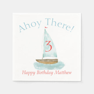 Watercolor Nautical Sailboat Birthday  Pappersservett