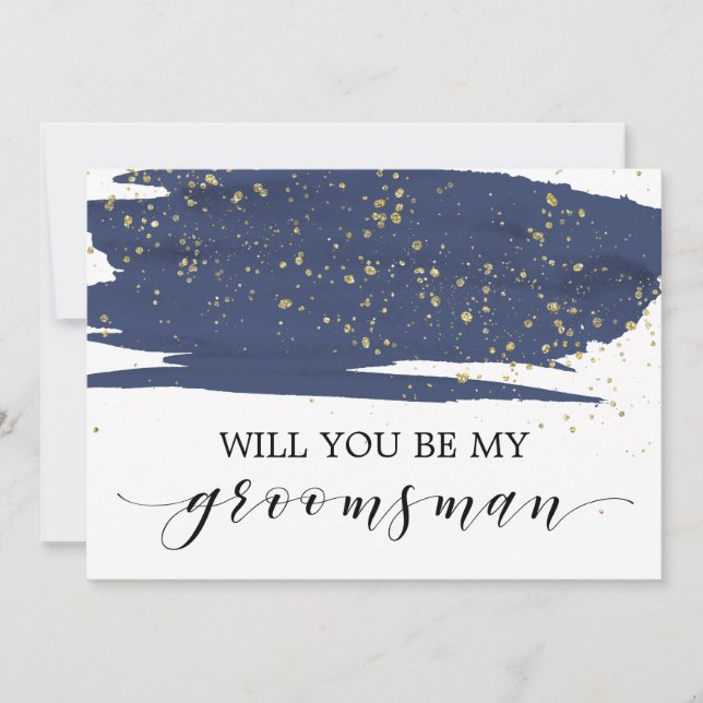 Watercolor Navy & Guld blir min Groomsman Inbjudningar (Framsida)