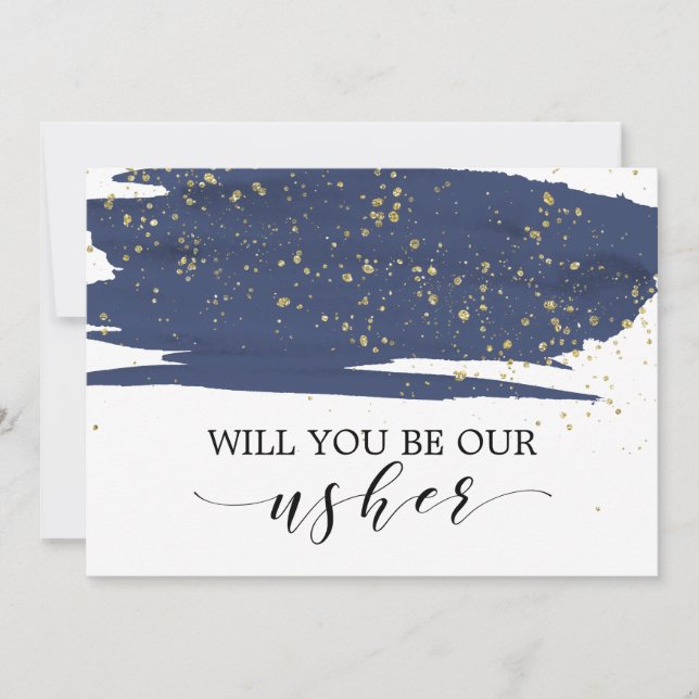 Watercolor Navy & Guld blir vår vaktmästare Inbjudningar (Framsida)