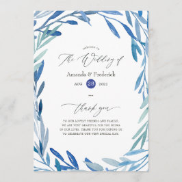 Watercolor Navy Indigo Löv Bröllop Program