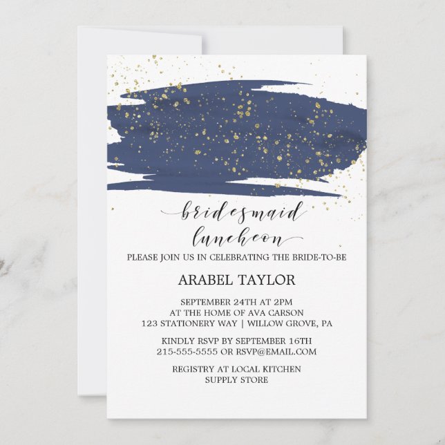 Watercolor Navy och Guld Bridesmaid Luncheon Inbjudningar (Framsida)