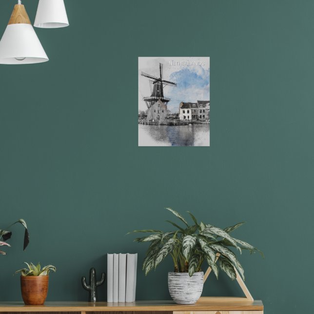 Watercolor Netherlands Windmill – Dutch  Poster (Vardagsrum 1)