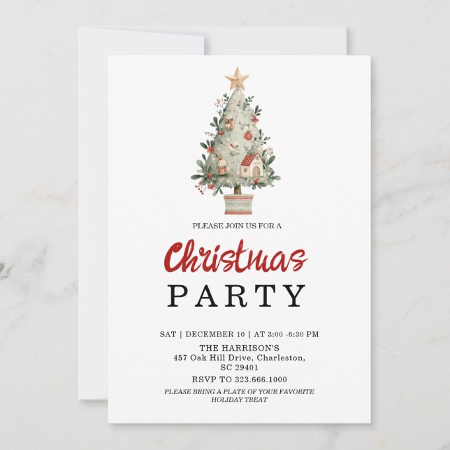 Watercolor Neutral Boho Holiday Party Invitation Inbjudningar (Framsida)